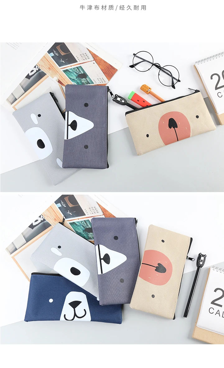 4 Styles Simple cartoon Creative Canvas Bag Female Student Bulk Zippered Pencil Case Pencil Bag Student Stationery Office