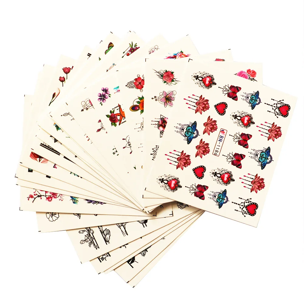 24pcs Nail Stickers Water Transfer Adhesive Decals Jewel Flower Full Stickers Watermark Nail Art Decoration Manicure Tattoo Tips