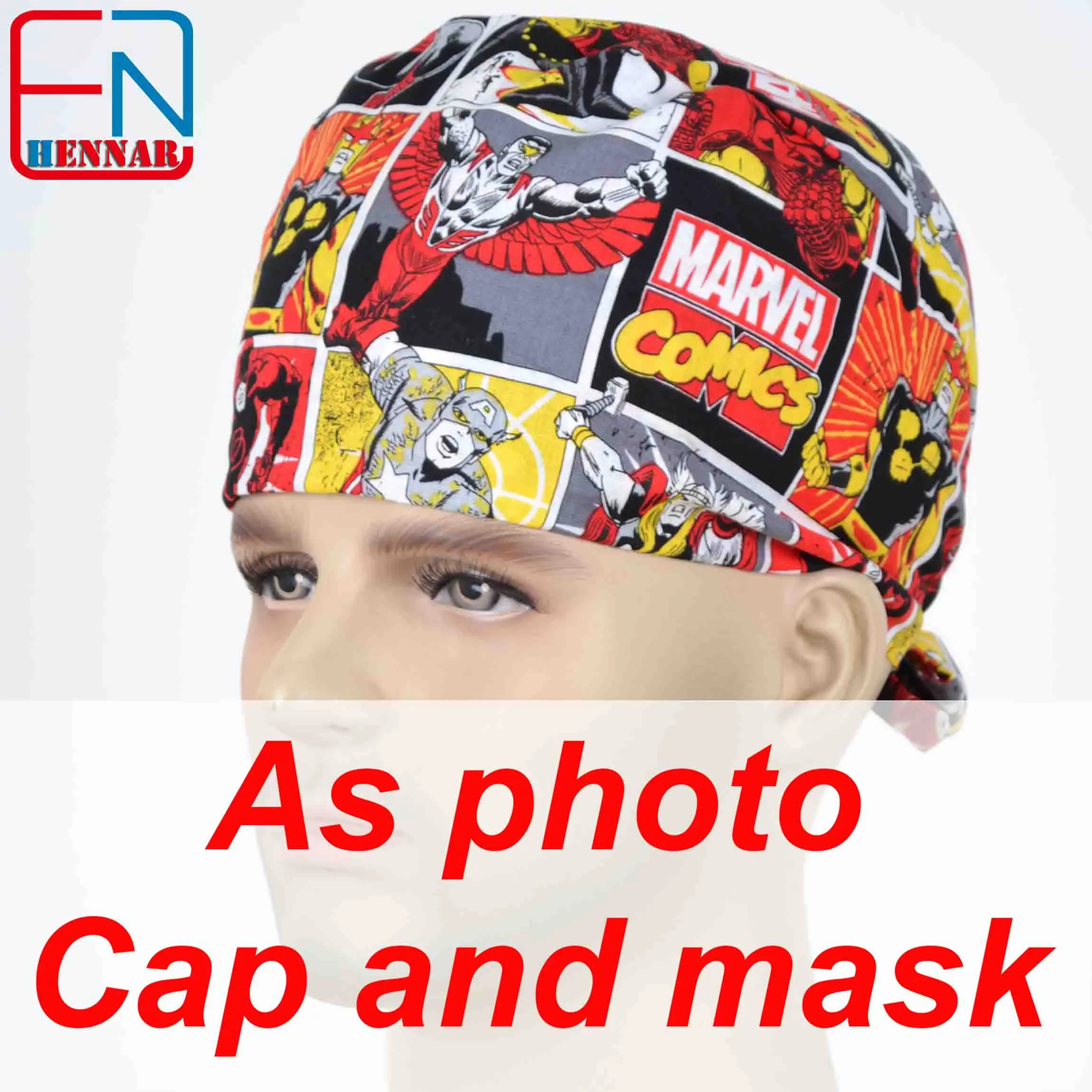 cap and mask Hennar, Мужская кепка, s маски, хлопок, регулируемые эластичные ленты, хирургическая Кепка, s, медицинская больница, доктор, головной убор, кепка, маска - Цвет: cap and mask