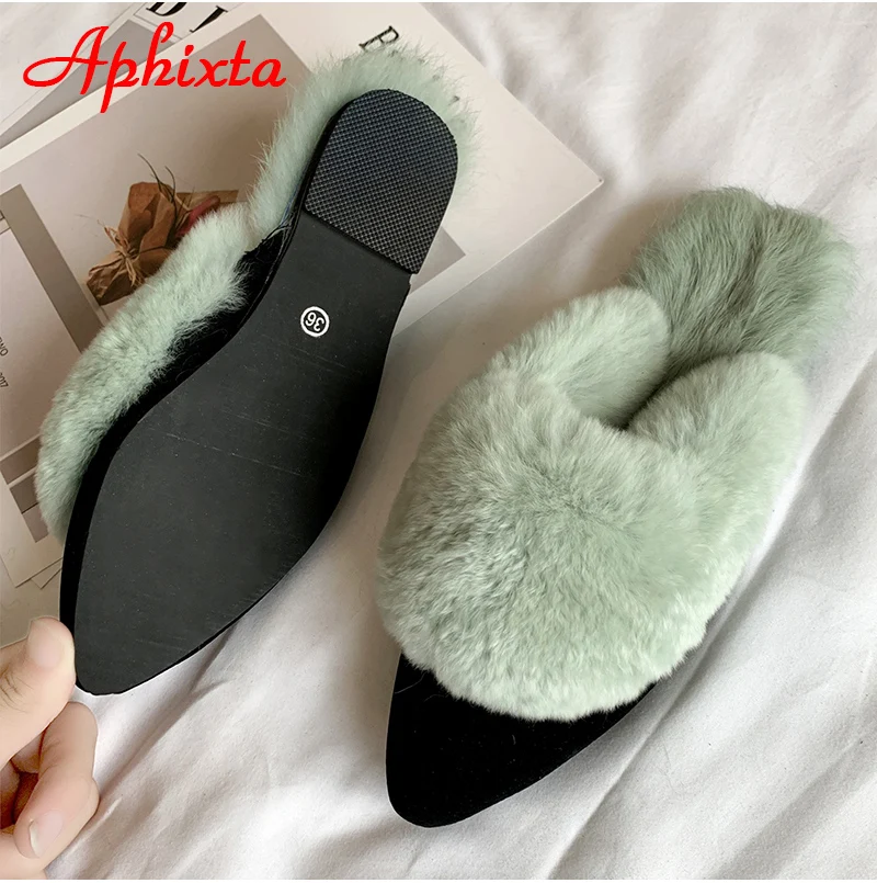 Aphixta/шлепанцы с натуральным животным мехом; женские шлепанцы с натуральным кроликом; Вьетнамки; пушистые меховые сандалии; плюшевые туфли; удивительный подарок