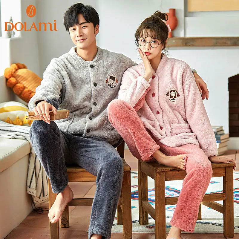 

Winter Couples Pajamas Set Cute Animal Flannel for Women Pijamas Men Plush Sleepwear Pyjamas Suit Home Clothing Sleep