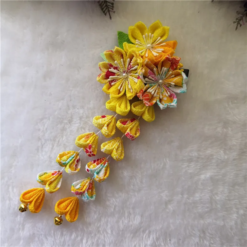 Yellow (1 pc) Заказной цвет DIY японское кимоно Сакура аксессуары для волос свадебный цветок украшение для волос головной убор шпилька для девочек женщин - Цвет: Yellow (1 pc)