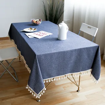 

Linen Table Cloth Modern Solid Tablecloth Tassels Wedding Party Decor Rectangular Tea Table Cover Waterproof Desk Cloth Cover