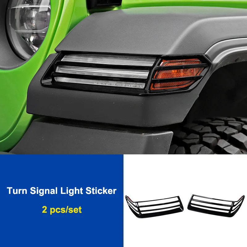 

QHCP Car Wheel Eyebrow Light Frame Cover Wheel Lampshade Lamp Hoods Headlight Turn Signal Sticker For Jeep Wrangler JL 2018-2021