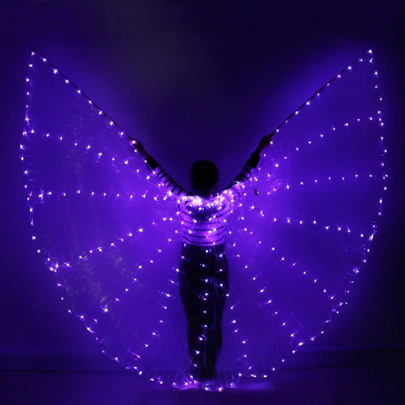 Adult-Purple2 Светодиодный светильник для танца живота, крылья, крылья, костюм радужной расцветки, реквизит для сцены, светодиодный, крылья для танца с палкой - Цвет: Adult-Purple2