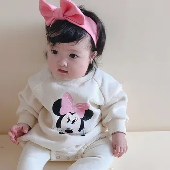 

Cartoon Cute Mickey Baby Clothes Autumn And Winter Onesies Sweet Minnie Baby Girls Clothes Fashion Keep Warm Add Cotton Bodysuit