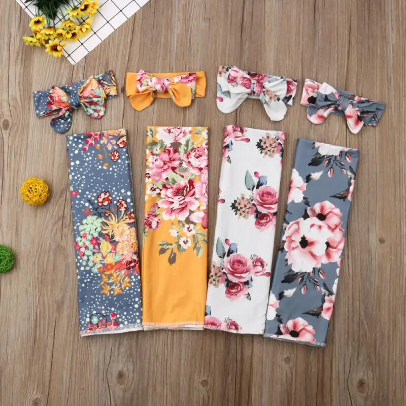 Newborn Baby Floral Snuggle Swaddling Wrap Blanket Sleeping Bag Swaddle boy girls Wrap Headband Cloth Floral Swaddle 0-3M