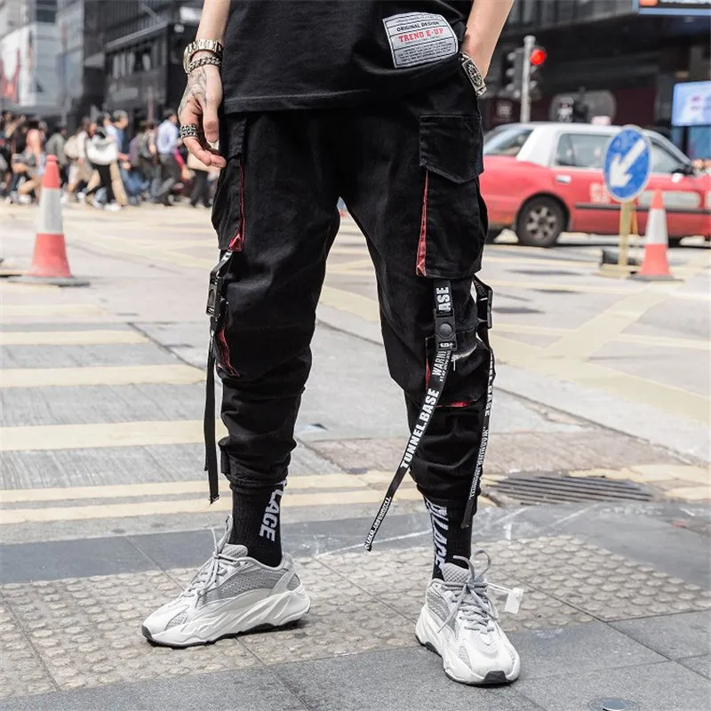 Letter Print Mens Designer Pants Fashion Hip Hop Style Mulit Pockets Panelled Mens Cargo Pants Casual 4
