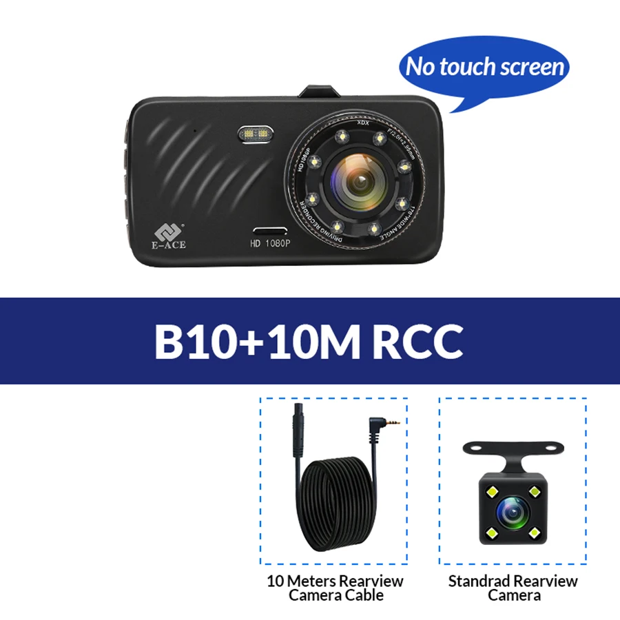 E-ACE, Автомобильный видеорегистратор, 4 дюйма, сенсорная автомобильная камера, двойной объектив, Dashcam FHD 1080 P, регистратор с камерой заднего вида, видеорегистратор - Название цвета: B10-10M RCC