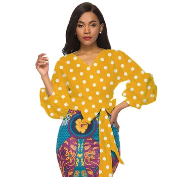 

HIGH STREET Newest Fashion 2020 Designer Blouse Women's V-Neck Lantern Sleeve Bow Polka Dot Blouse Shirt