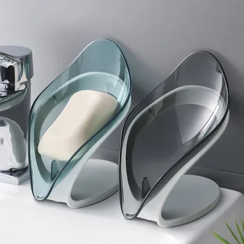 

V-type Self Draining Soap Box No Punching Leaf Shape Dish Tray Decorative Soap Holder Anti-slip Soap Dish for Bathroom Kitchen