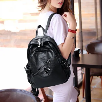 

2019 Leather Shoulder Pack, European and American Women's Fashion Cowhide Simple Mommy Soft Leather Backpack
