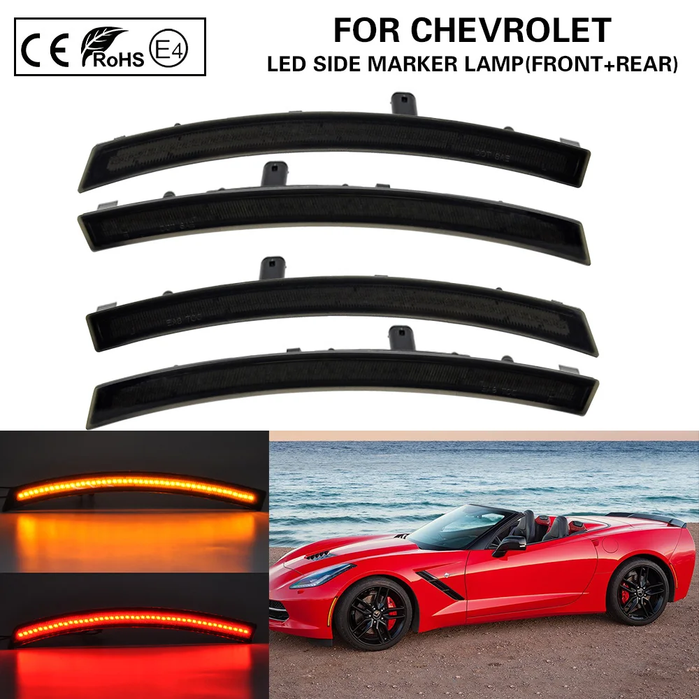 

4pcs Front+Rear LED side marker light SMOKE Lens Amber/Red US Version for Chevrolet Corvette C7 14-19