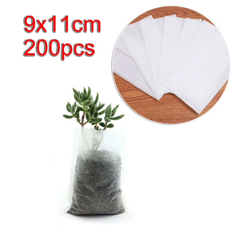 

200pcs/set Biodegradable Non-Woven Fabric Planting Grow Bags Nursery Aeration Seedling Container Garden Pots And Planters