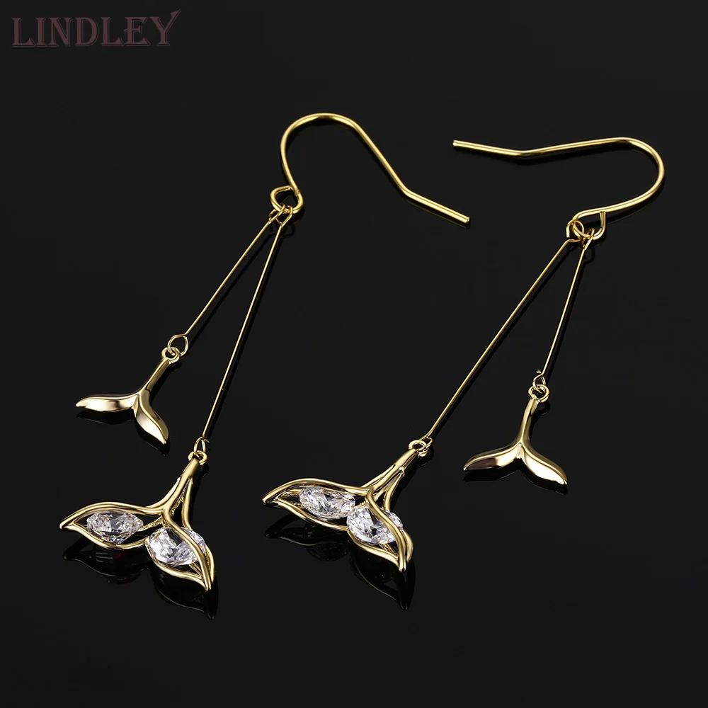 

LINDLEY Mermaid dangle earrings for women Long tassel gold stud earrings fashion jewelry 2020 korean elegant wedding CZ earring