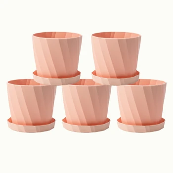 

Hot 5PCS Plastic Planters Flower Pots with Saucers Decorative Gardening Containers for Succulents Flowers 5.4 Inch