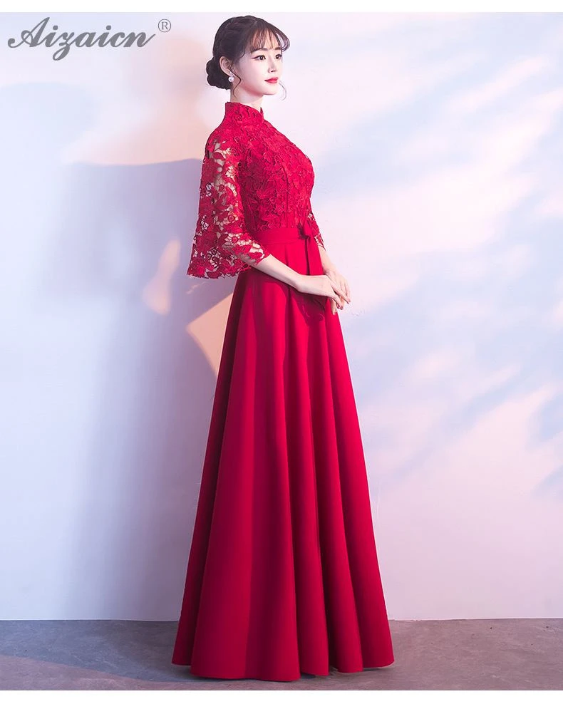 Новые кружевные вечерние платья Qi Pao, женское китайское свадебное платье Ципао, красное винтажное платье невесты, Модная тонкая женская