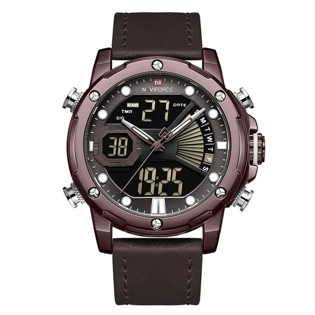 coffee NAVIFORCE мужские часы Топ люксовый бренд Модные кварцевые мужские наручные часы водонепроницаемые кожаные Цифровые мужские часы Relogio Masculino - Цвет: coffee