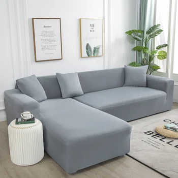 

Grey Color Tight Wrap Sofa Cover Elastic Needs Order 2 Pieces Sofa Cover If L-Style Sectional Corner Sofa Capa De Sofa