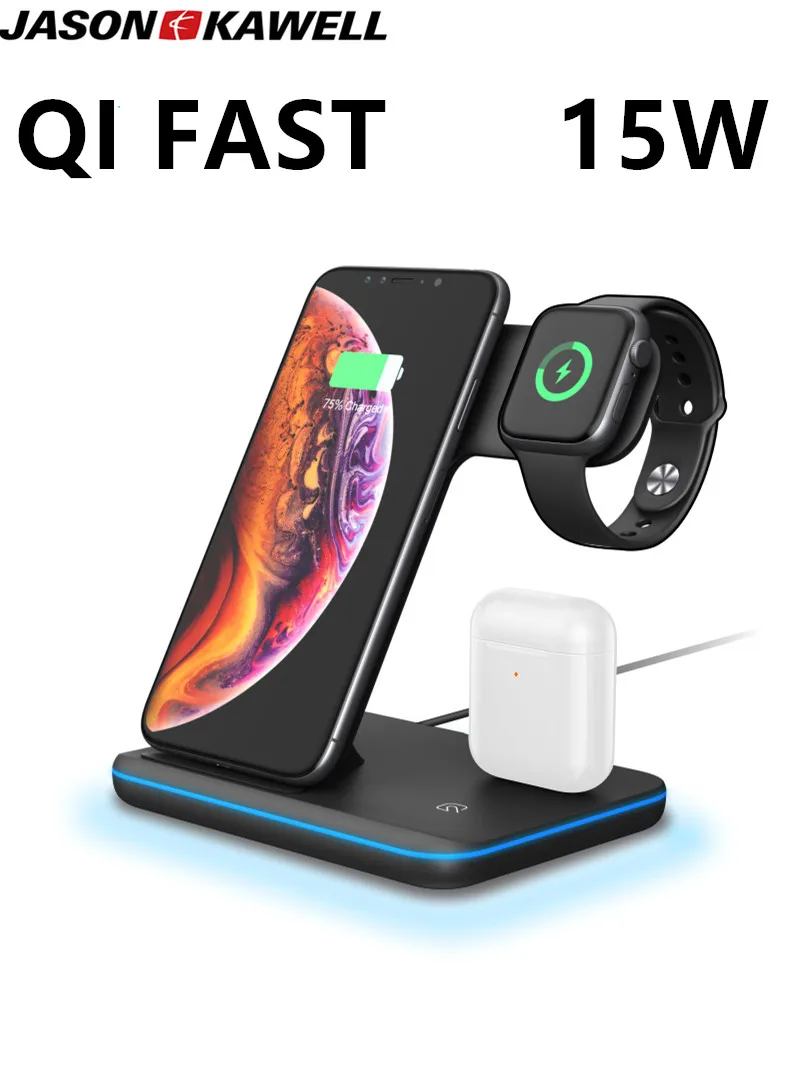 15 Вт QI Беспроводная зарядка для iPhone 11PRO MAX 3 в 1 Подставка для Apple Watch 4 3 2 1 Airpods Быстрая зарядка для huawei для Xiaomi