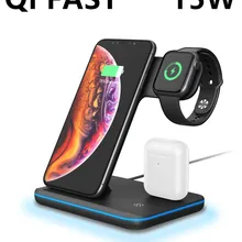 15 Вт QI Беспроводная зарядка для iPhone 11PRO MAX 3 в 1 Подставка для Apple Watch 4 3 2 1 Airpods Быстрая зарядка для huawei для Xiaomi