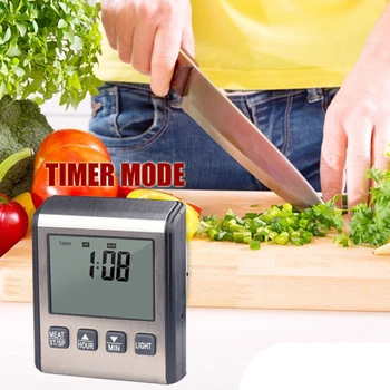 

Kitchen Electronic Digital Barbecue Thermometer Food Meat Grill Oven Thermometer with Timer Stainless Steel Probe Cooking Tools