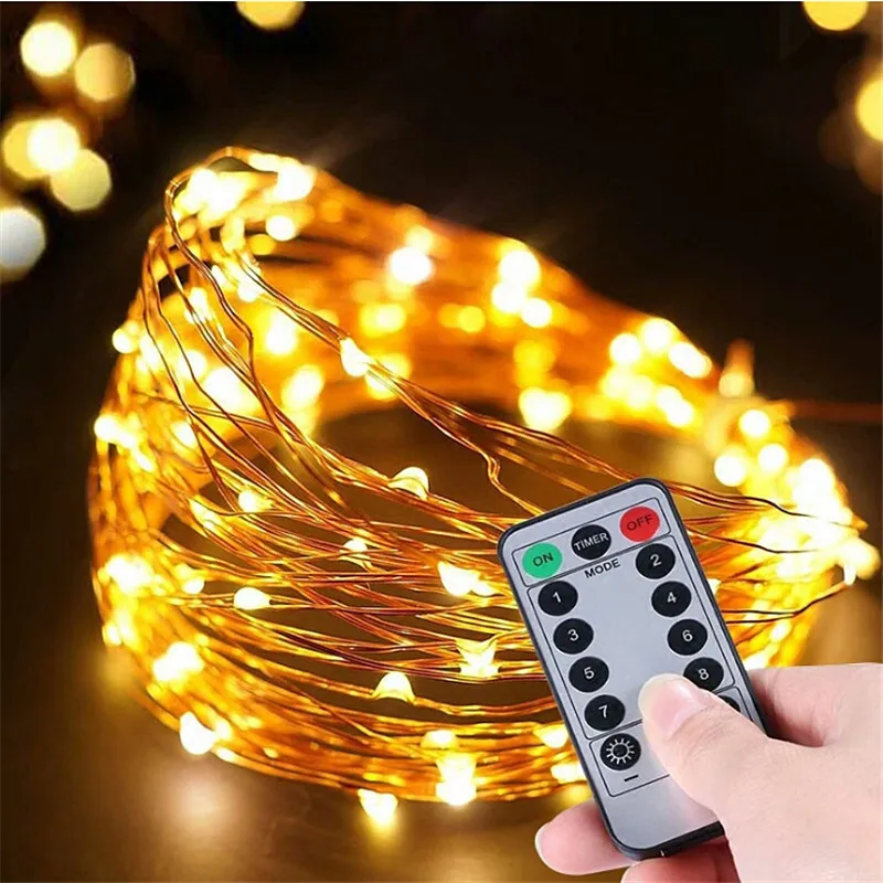 

10m 100LED Light String Fairy Light Battery Powered Waterproof Elf Lights With Remote Control 8mode Copper Wire Christmas Lights