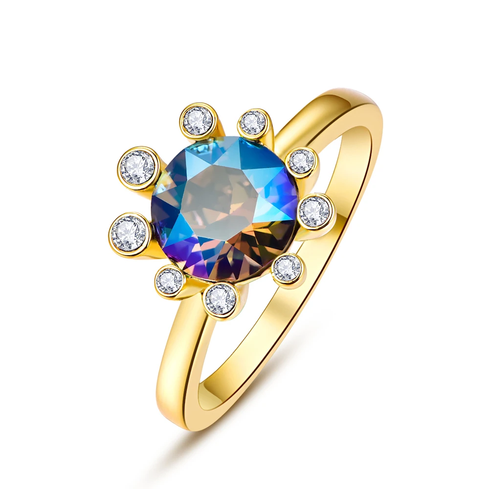 Кристаллы от Swarovski Glod цветные кольца Цветы для женщин элегантное кольцо Новая мода Роскошные женские кольца Свадебные украшения - Цвет основного камня: 215 SHIM