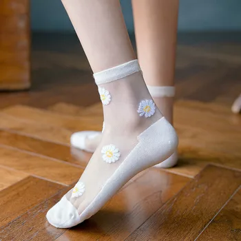 

1 Pair Daisy Thin Socks Summer Women Transparent Elastic Short Socks