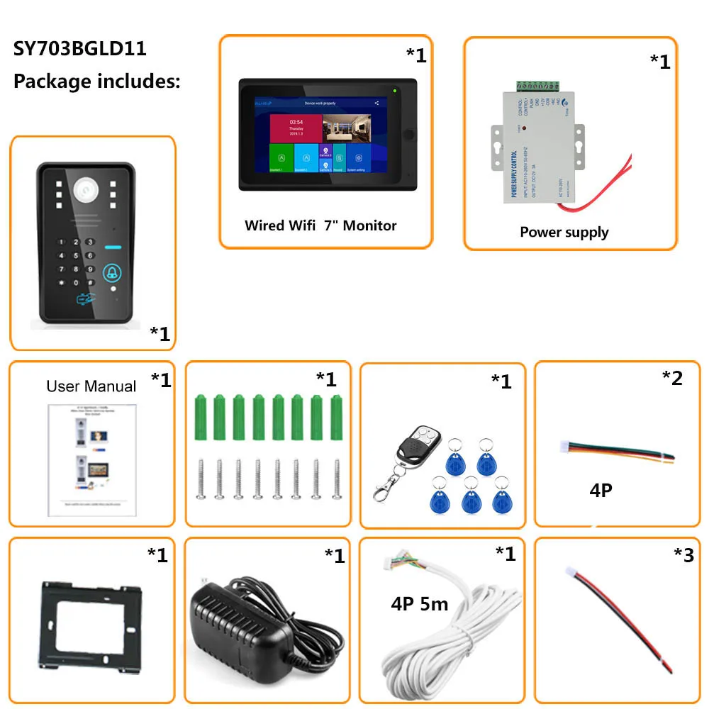 7 дюймов беспроводной Wifi RFID пароль видео телефон двери дверной звонок Домофон Система с проводным IR-CUT 1080P Проводная камера ночного видения