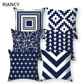 

Dark Blue Geometric Print Decorative Cushions Pillowcase Polyester Cushion Cover Throw Pillow Sofa Decoration Pillowcover 40936