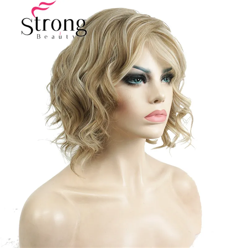 StrongBeauty Короткие Волнистые Ombre блонд Высокая жара ОК полный синтетический парик женские парики - Цвет: Многоцветный