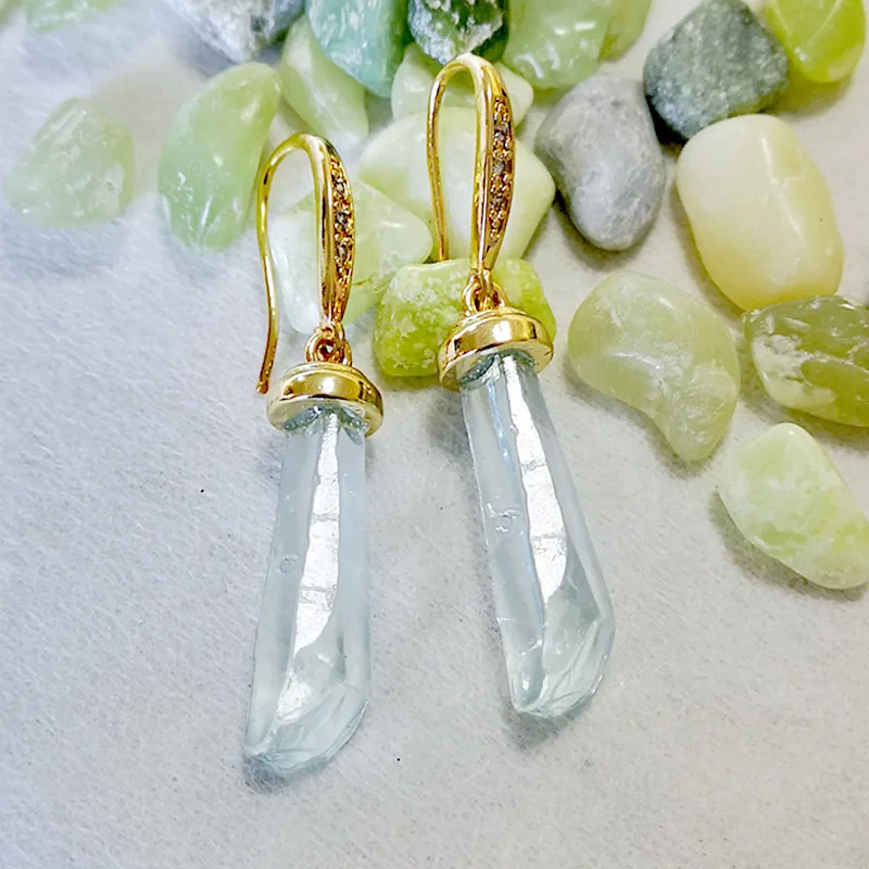 

New Fashion Vintage Jewelry Luxury Navy Topaz Long Prismatic Earrings 18K Gold Plated Micro Zirconia Crystal Earrings For Women