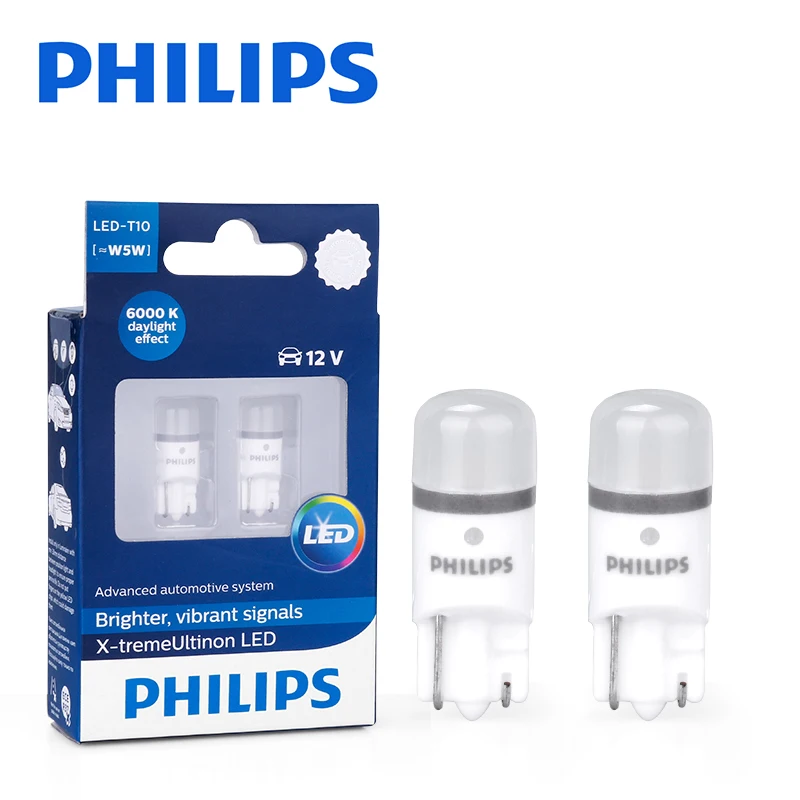 оригинальный Philips 2шт T10 привело W5W Лампа багажника Автомобильные фары диодные