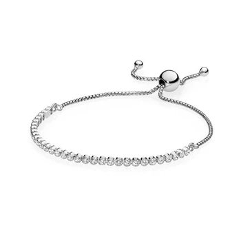 

NEW 2018 New 100% 925 Sterling Silver Bracelet Sparkling Strand Bracelet Clear CZ Bead For Women Fashion DIY Gift Jewelry