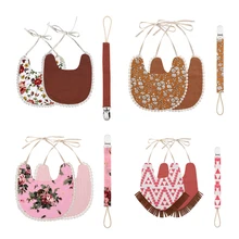 Baby Pacifier Clip Chain Baby Cotton Linen Bib Set Perfect Newborn Shower Gift G99C