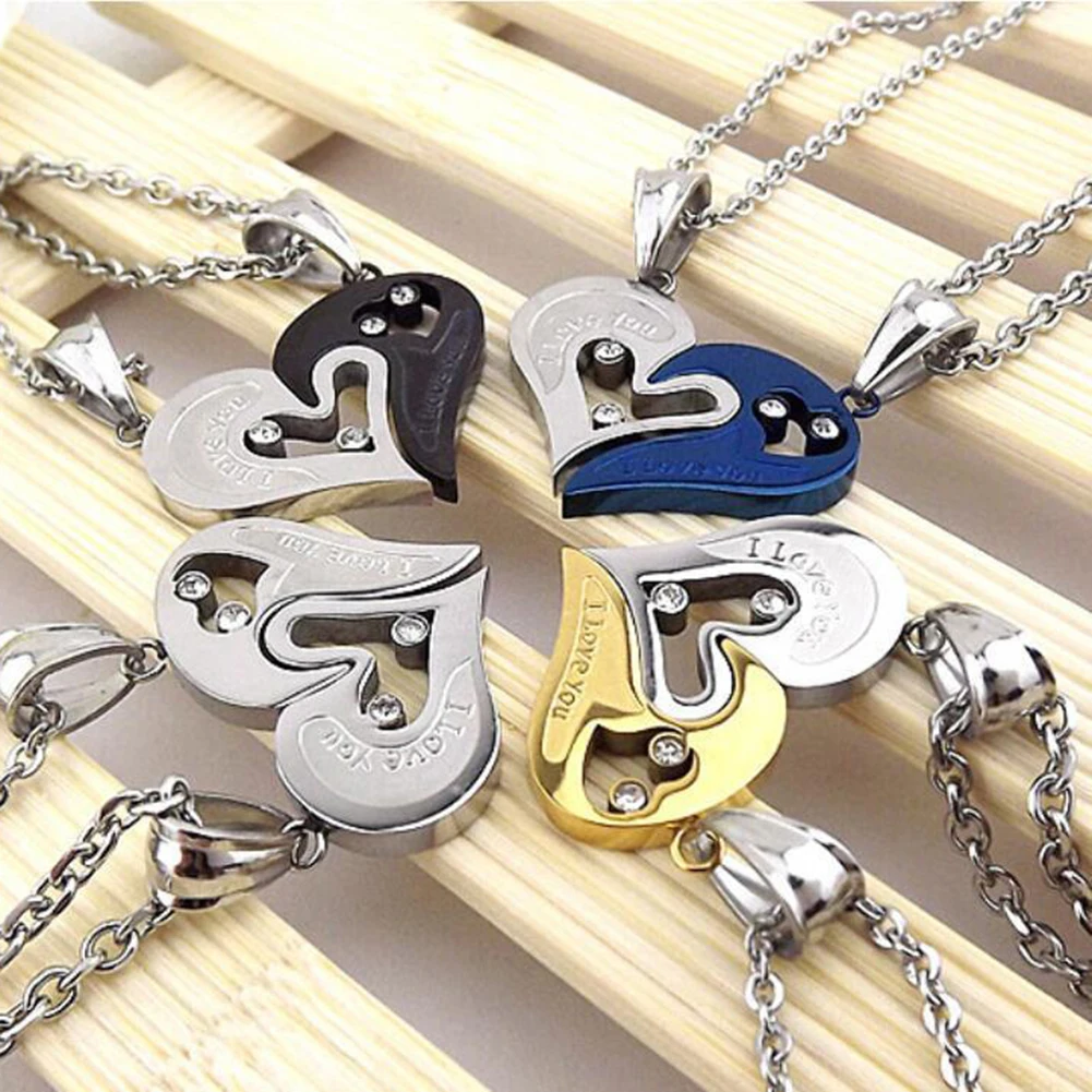 Couples Necklace Split Heart Keychain For Couples Piece Set
