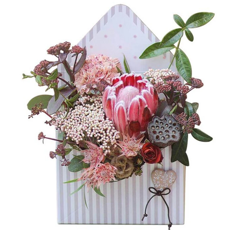 Creative Paperboard Envelope Fold Flower Box Flowers Wrapping Gift Box Flower Packaging Home Decoration