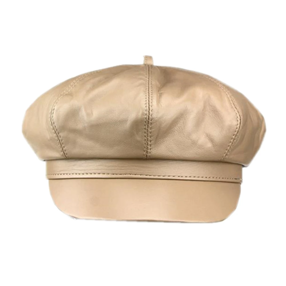 LA SPEZIA Leopard Newsboy Cap Winter Hats for Women Genuine Leather Painter Hat Real 100% Sheepskin Autumn Winter Ladies Beret
