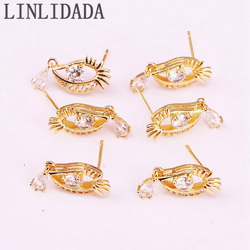 10 пар Позолоченные Модные прозрачные Cz Цирконий Micro Pave Eye shape шпильки для женщин леди