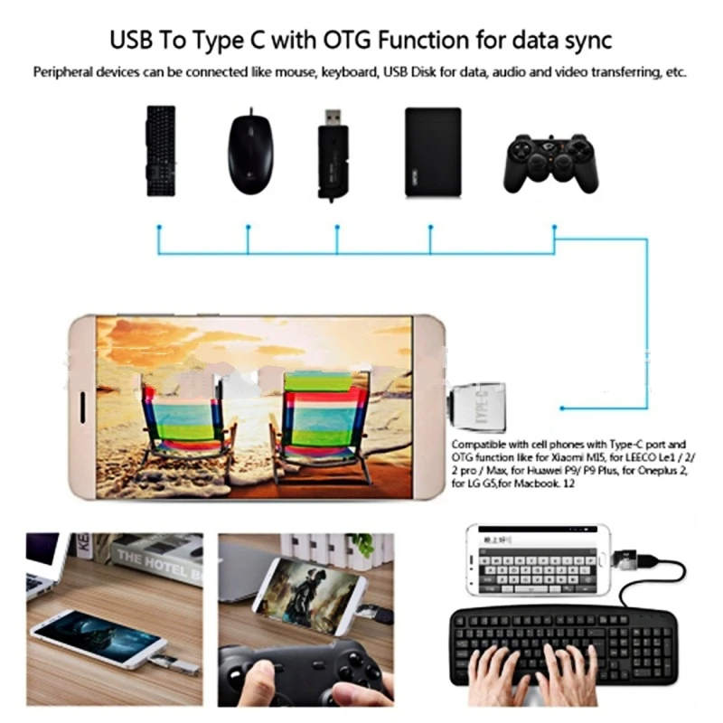 1pcs Mini Metal Micro USB 2.0 Female To USB 3.1 Type C Male Cable Adapter USB-C OTG Type-C USB2.0 USB3.1 Converter Data Sync Kit