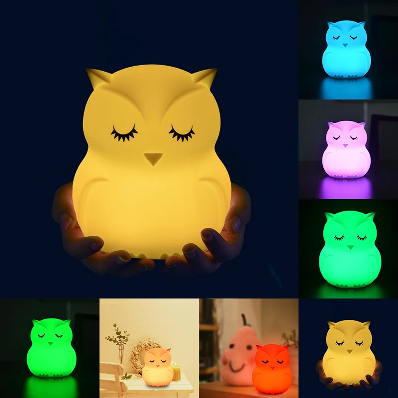 

7 Colors Silicone Owl Shape LED Night Light Battery Power Touch Sensor Pat Light Baby Nursery Lamp Bedroom Home Decoration