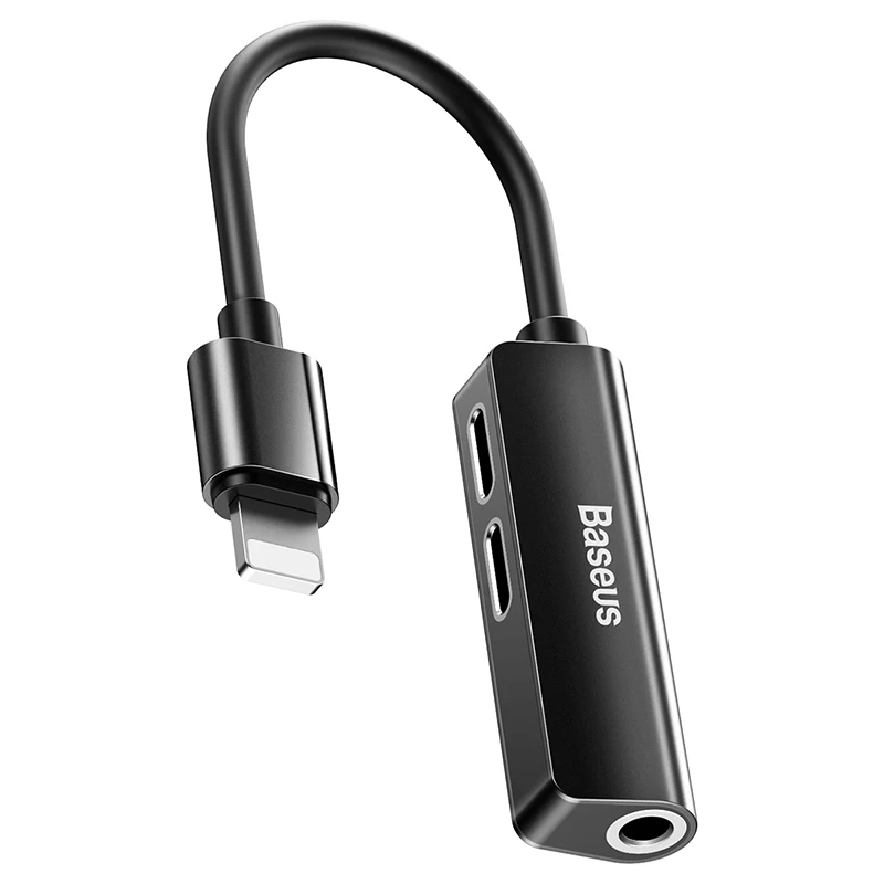 Baseus 2 в 1 для Apple Lightning до 3,5 мм разъем для наушников адаптер аудио Зарядка конвертер для iPhone xs xr 8 7 6s 5S 11 зарядное устройство - Цвет: Черный