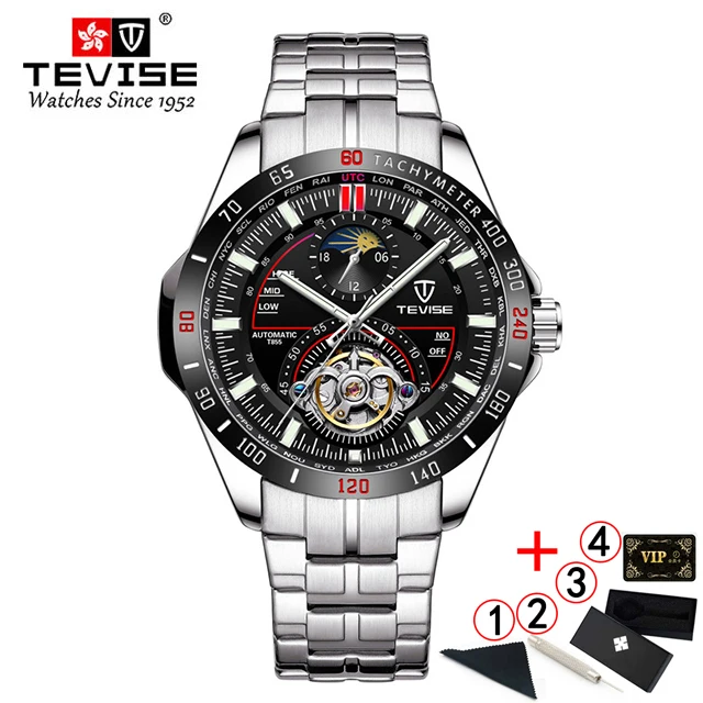 Tevise механические часы модные роскошные мужские автоматические часы мужские деловые водонепроницаемые наручные часы Montre Homme - Цвет: black red box