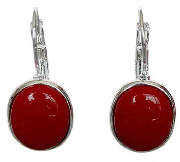 

noble lady's handmade 925 Silver red coral Leverback Earrings 1 1/10" valentine's gift