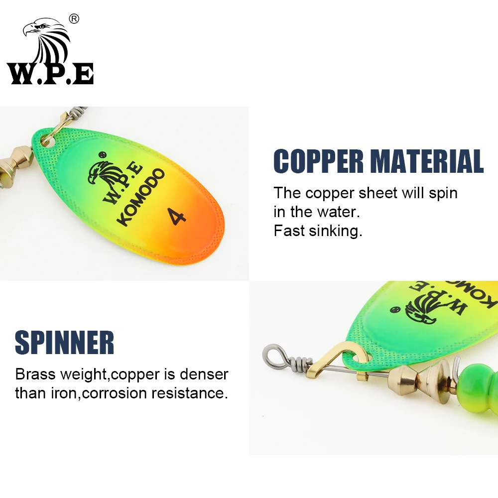 W.P.E 1pcs 스피너 낚시 미끼 3  /4  /5    6.8g/9.5g/13.4g 스푼 낚시 미끼 황동 금속 SwimBaits 베이스 파이크 낚시 미끼 Pesca