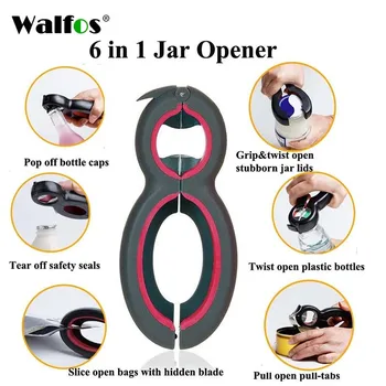 

WALFOS 6 in 1 Multi Function Can Beer Bottle Opener All in One Jar Gripper Can Beer Lid Twist Off Jar Wine Opener Claw