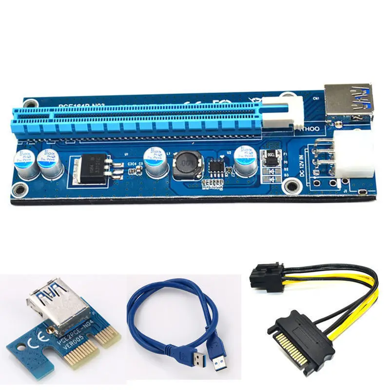 PCI-E 16X адаптер USB 3,0 Riser Board SATA 15Pin штекер на 4Pin кабель питания с боковым зажимом совместимый для 1X 4X 8X 16X PCI-E слот
