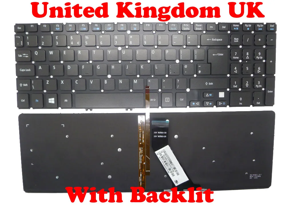 

UK English Backlit Keyboard For ACER V5-571 MS2361 NSK-R3KBW 0R AEZRP701010 9Z.N8QBQ.L0R NK.I1717.06U 9Z.N8QBW.K0U NK.I1717.07W
