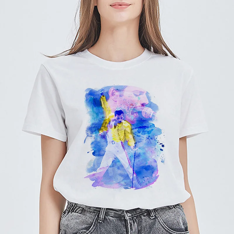 

Showtly Freddie Mercury The Queen Band T-Shirt Women Oversized T Shirt Vintage Female Casual Tops Harajuku Girl Tees Aesthetic